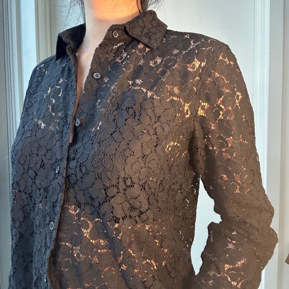 Calvin Klein Women's Black Lace Button Down Shirt size XS - Picture 3 of 3